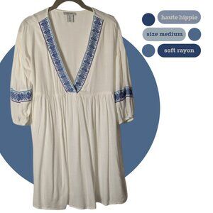 Haute Hippie White Rayon Boho Embroidered Blouse, size M